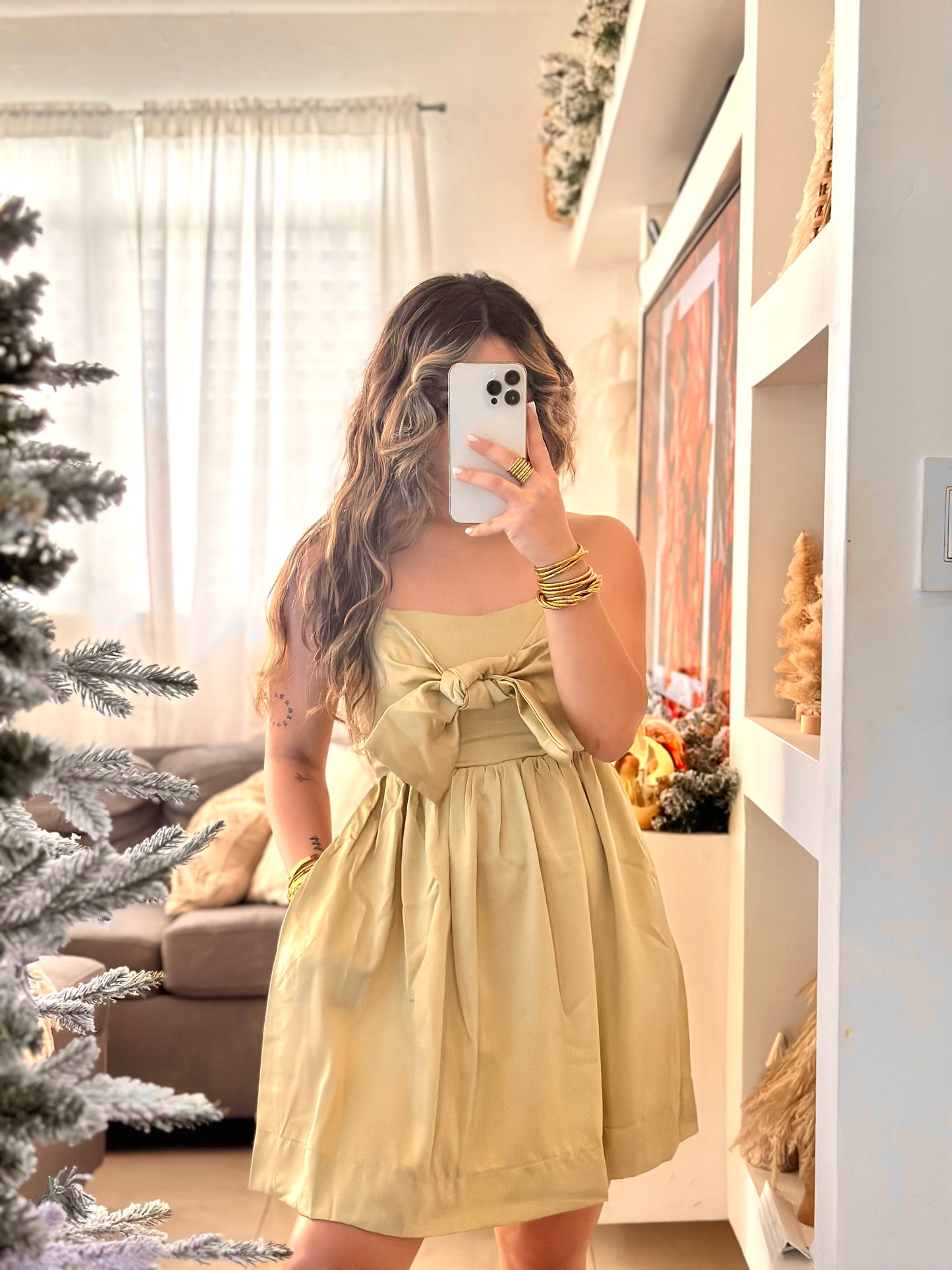 Olive bow dress
