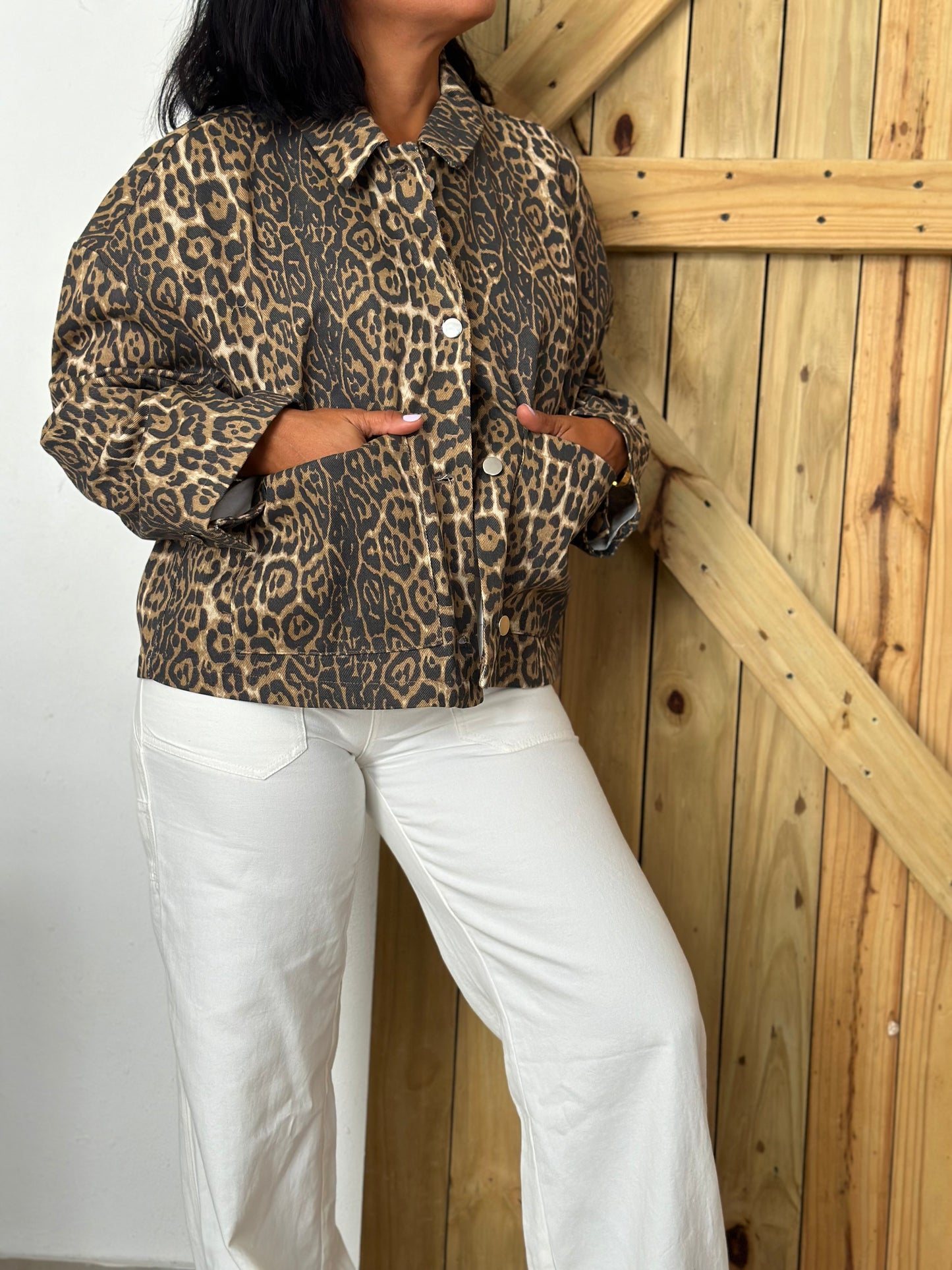 Animal print denim jacket