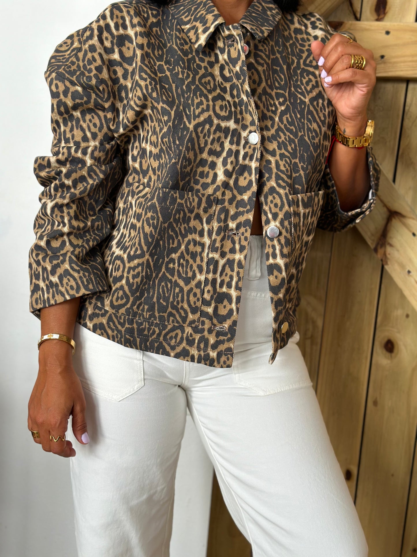 Animal print denim jacket