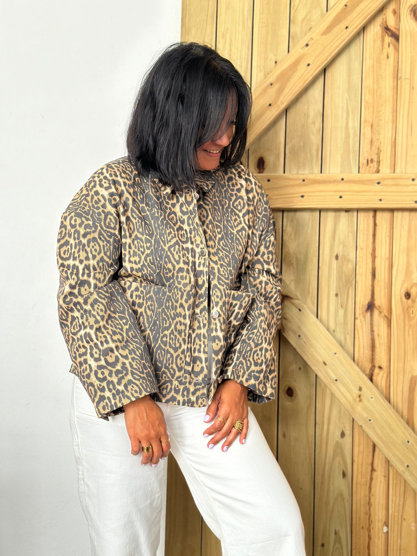 Animal print denim jacket