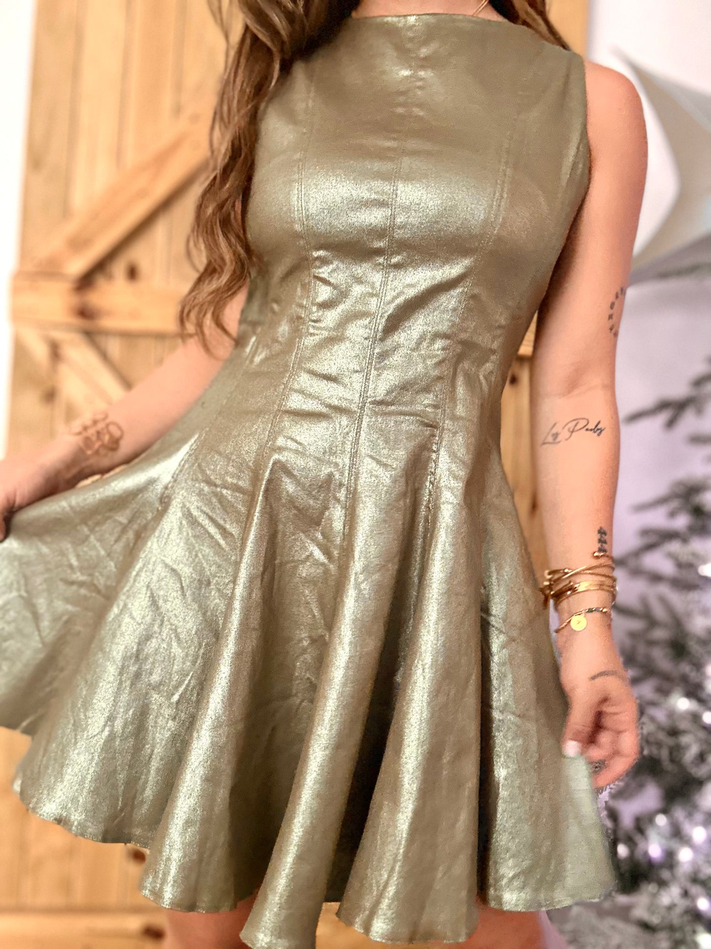 Metalic olive dress